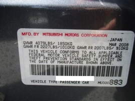 2009 MITSUBISHI LANCER GTS METALLIC GRAY 2.4L AT 153725